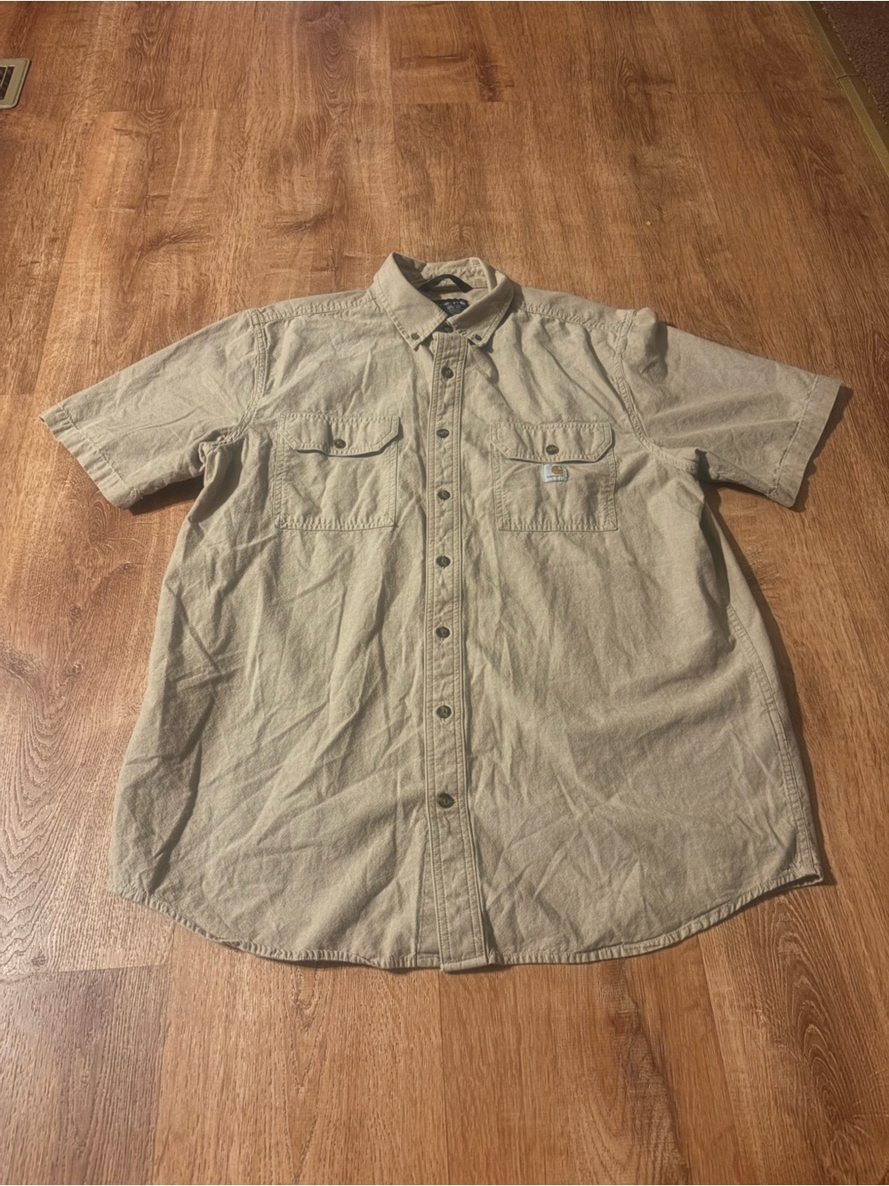 Carhartt Shirt Men’s Large Cotton Tan Loose Fit Short Sleeve Workwear Casual